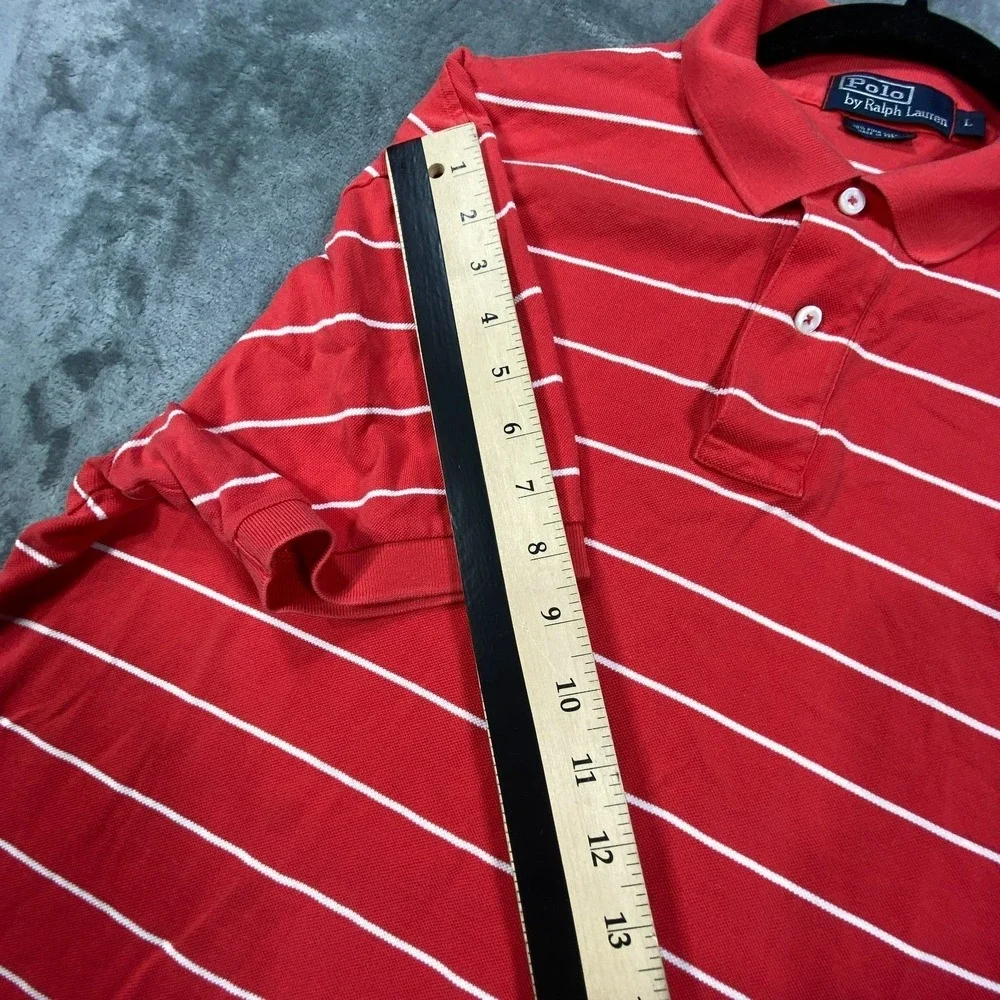 Vintage Polo Ralph Lauren Shirt‎ Men L Red Striped Classic Fit Golf All Cotton